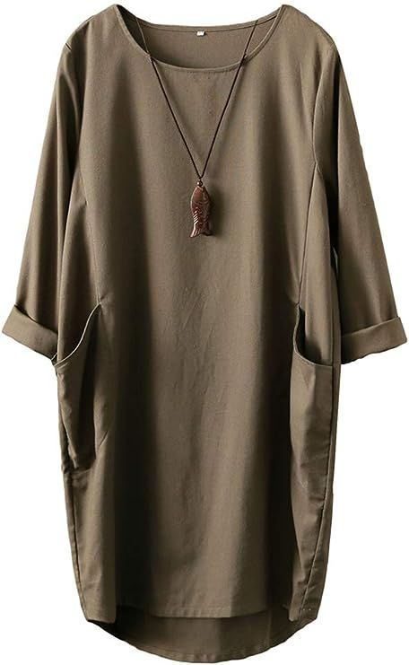 Minibee Women's Oversized Tunic Dress Long Sleeve Loose Baggy Tshirt Tops with Pockets | Amazon (US)