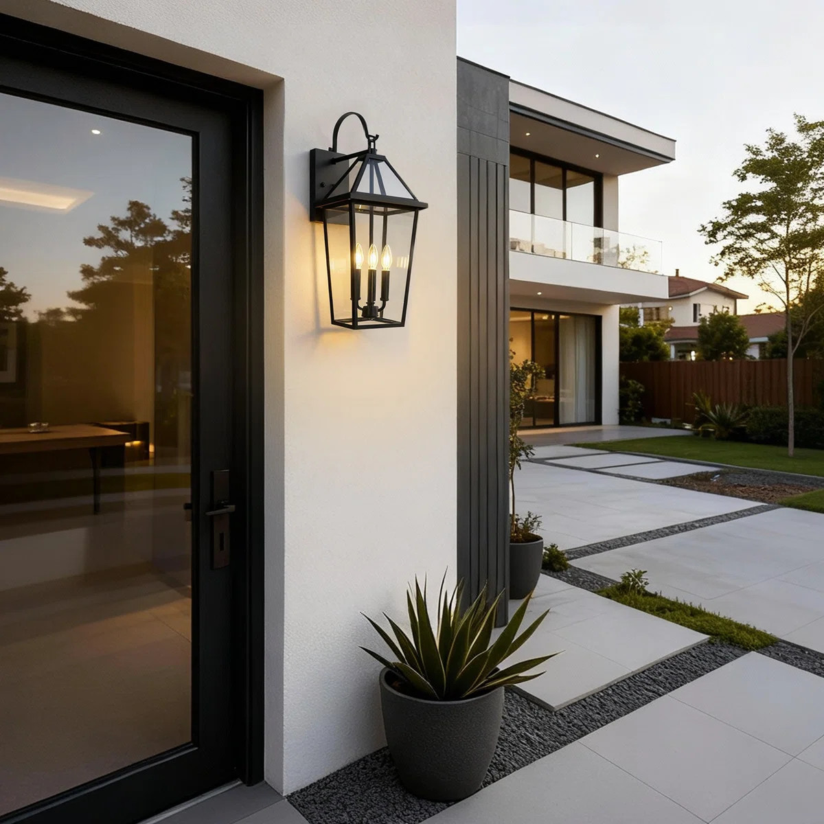 26 In. 3-Light Black Outdoor Hardwired Wall Lantern Sconce With Clear Glass Shade | Wayfair North America