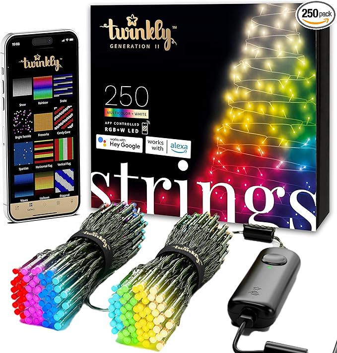 Twinkly Strings 250 LED RGB+White, in- and Outdoor LED Light String, Smart Multicolor LED Lights,... | Amazon (US)