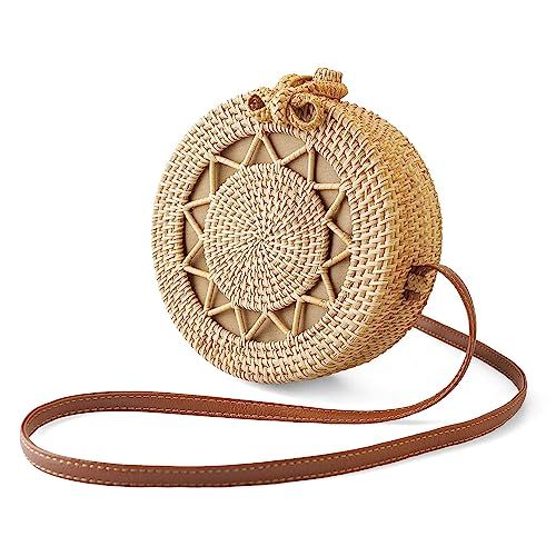 SUNKY Handwoven Round Rattan Bag Crossbody Bags Handmade Clutch Woven Handbag For Women | Amazon (US)