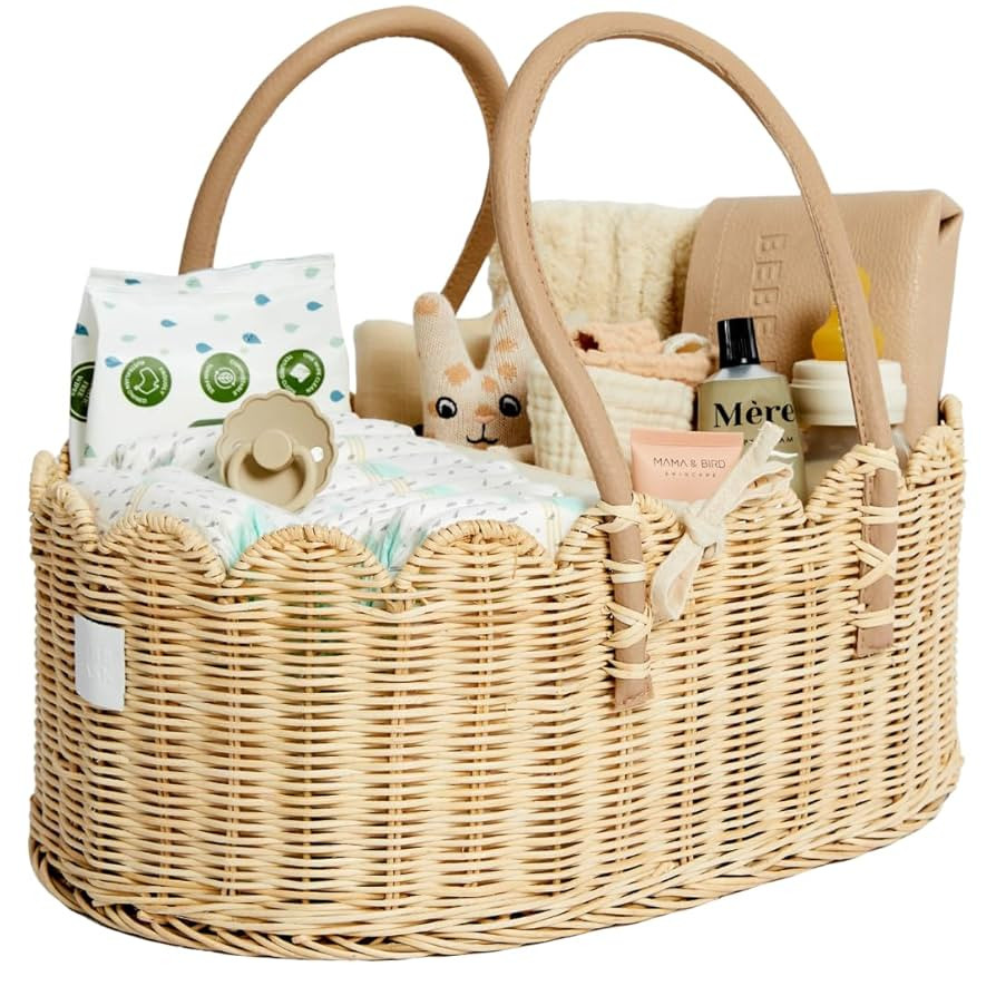 BEBE BASK Premium Baby Diaper Caddy Organizer - Handmade & Award-Winning Scalloped Rattan Basket ... | Amazon (US)