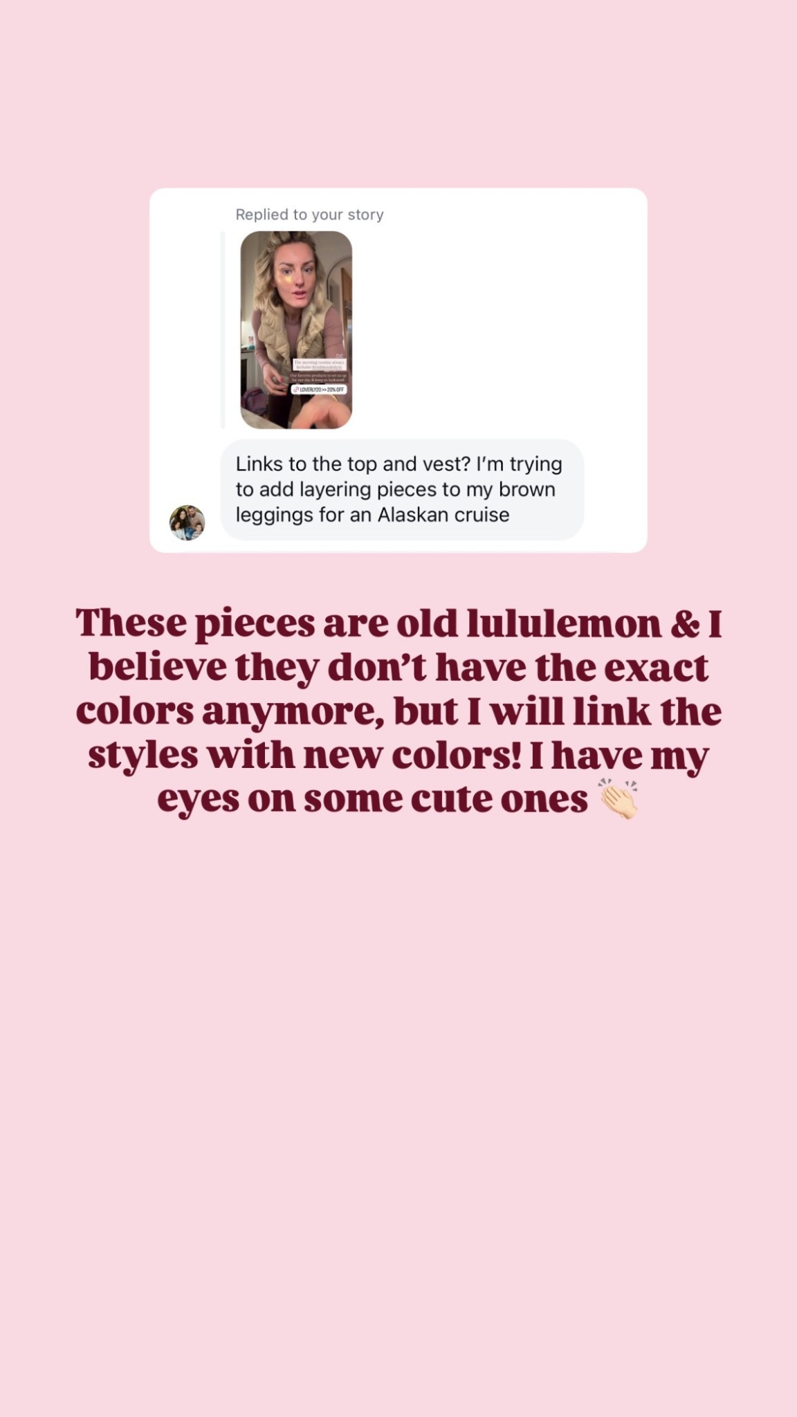 The exact colors of my long sleeve & vest aren’t available anymore, but I’m linking the exact pieces! They have lots of cute colorways!

Loverly Grey, lululemon, athleisure, activewear, puffer vest, long sleeve, puffer vest 

#LTKActive