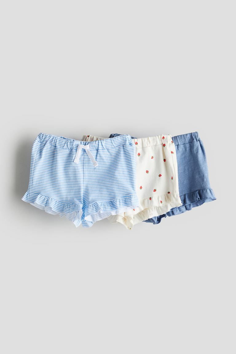 3-pack Ruffle-trimmed Jersey Shorts - Cream/strawberries - Kids | H&M US | H&M (US + CA)