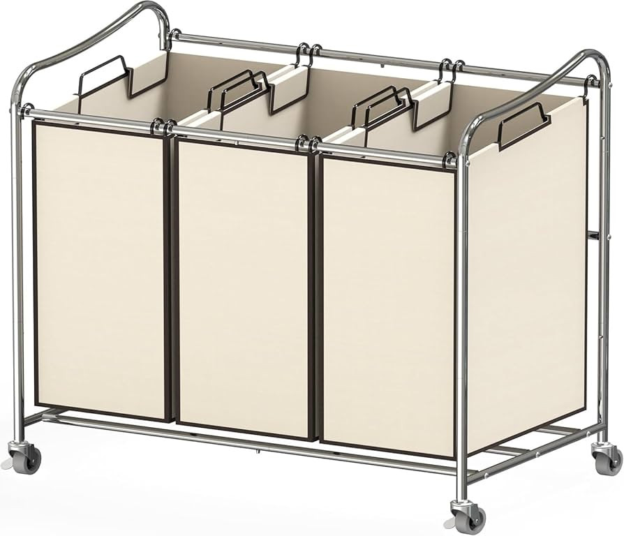 Simple Houseware Heavy-Duty 3-Bag Laundry Sorter Cart, Chrome | Amazon (US)