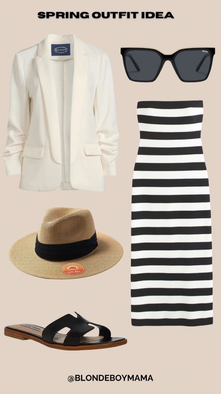 VACATION OR RESORT OUTFIT IDEA 
DRESS | BLAZER | HAT | SANDALS 

#LTKSpringSale #LTKtravel #LTKworkwear