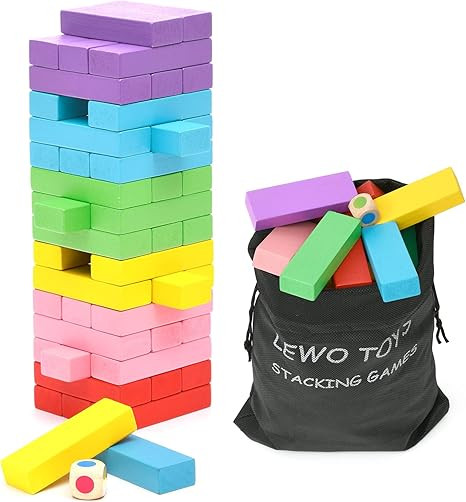 Lewo Wooden Stacking Board Games Building Blocks for Kids Boys Girls- 48 Pieces | Amazon (US)