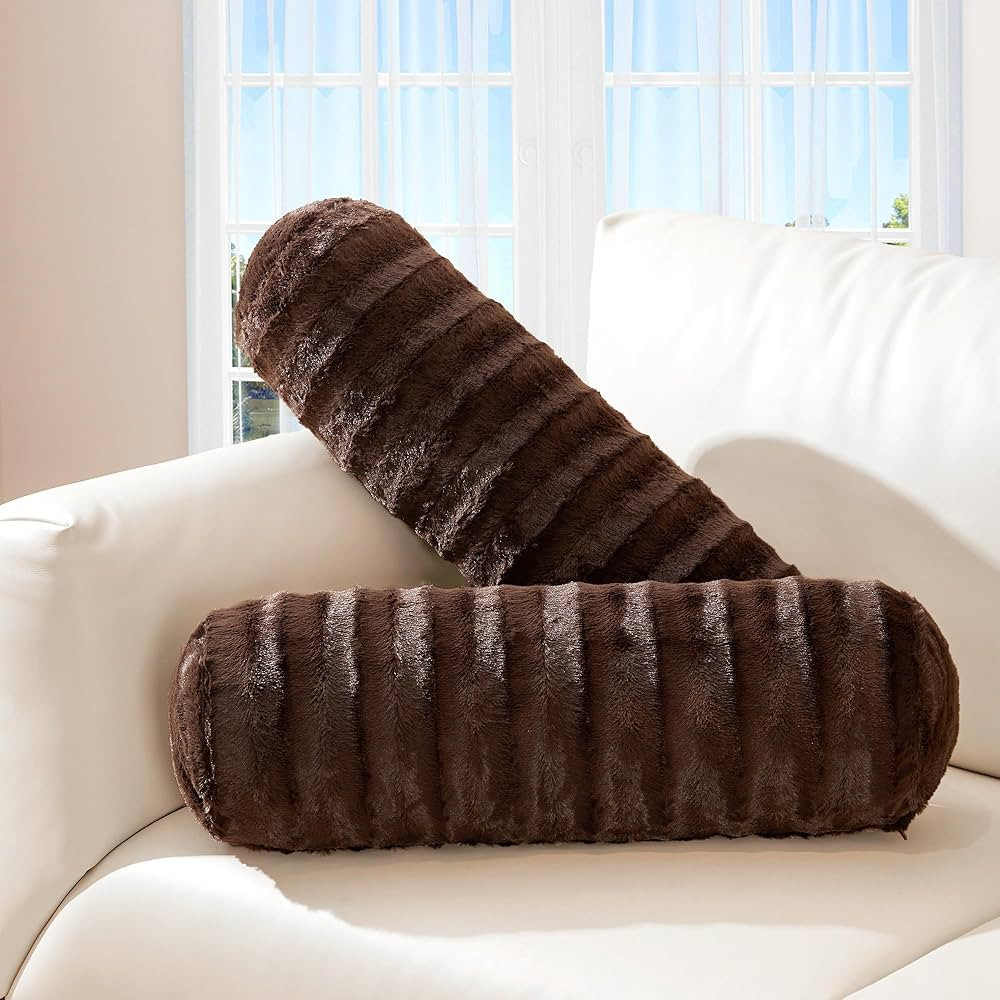 Cheer Collection Faux Fur Cylinder Pillows - Decorative Bolster Pillows for Bed, Accent Pillows f... | Amazon (US)