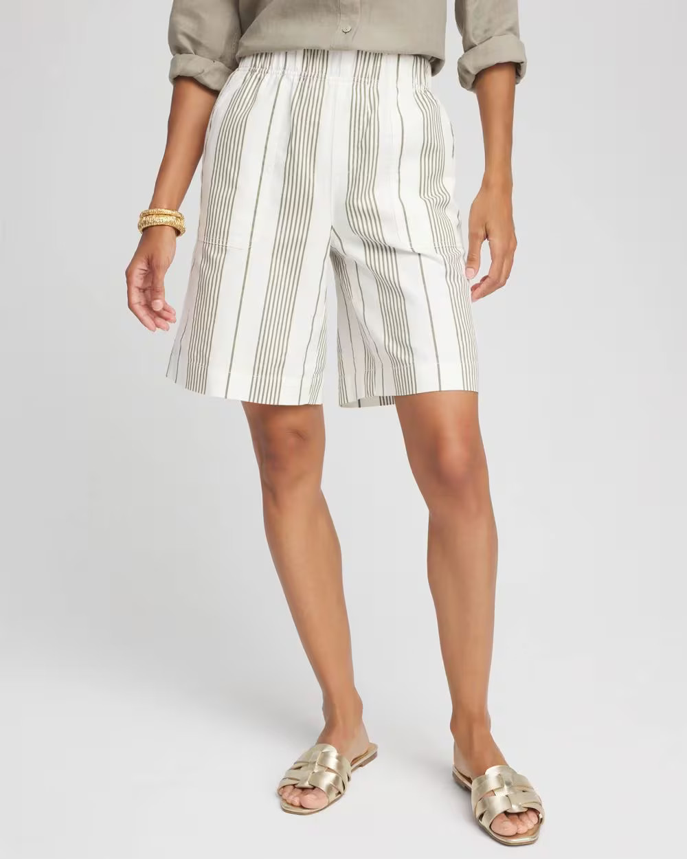 Striped Cotton-Linen Pull-On Utility Shorts | Chico's