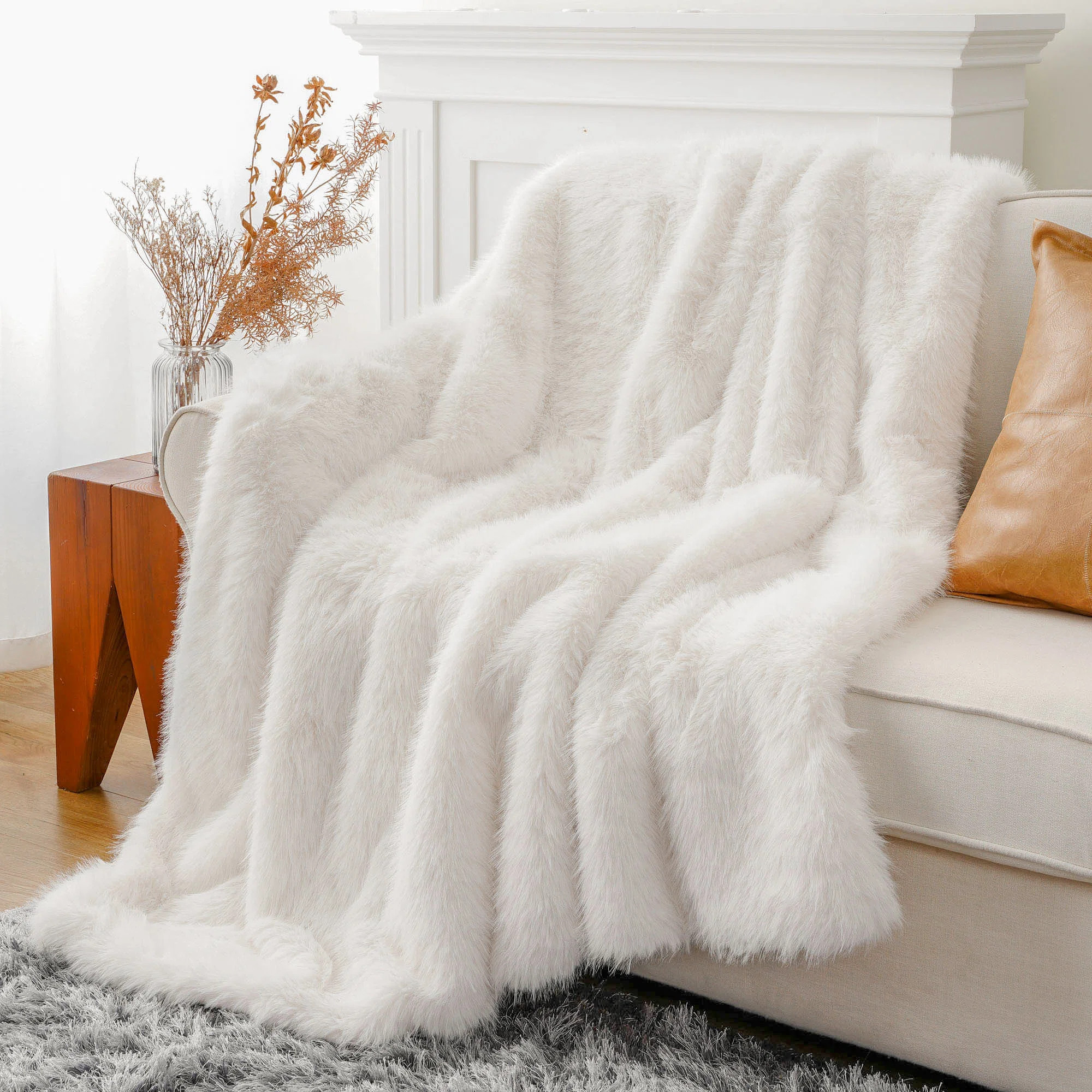 Luxury Faux Fur Throw Blanket, Large Soft Warm Cozy Fuzzy Fluffy Fur Blankets and Throws for Bed,... | Wayfair North America