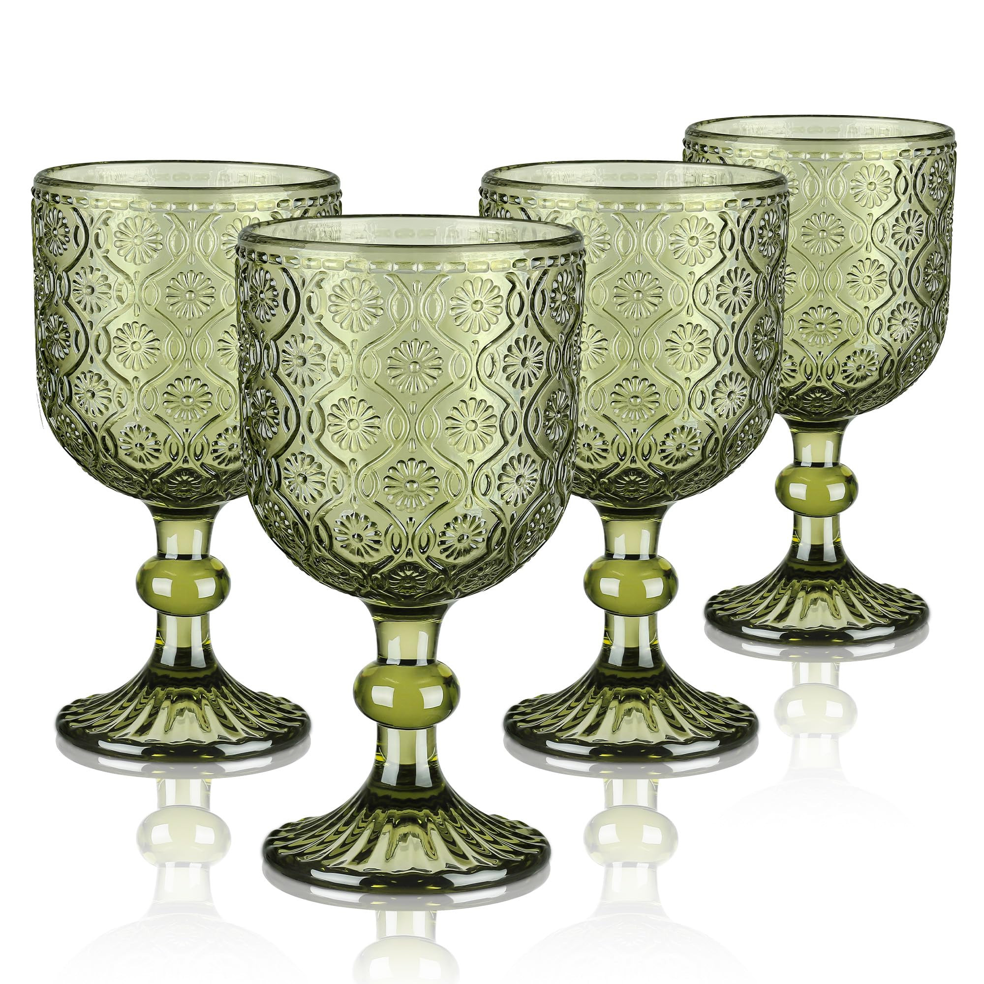 Joeyan 350ml Green Vintage Glass Wine Goblet, Romantic Floral Embossed Drinking Glasses, Heavy St... | Amazon (CA)
