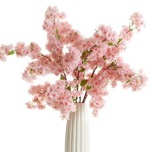 PARTY JOY 6PCS Cherry Blossom Branches, Artificial Fake Flowers Stems Silk Tall Flower Arrangement Cherry Blossom Decor for Home Wedding Centerpieces Decoration(Pink) | Amazon (US)