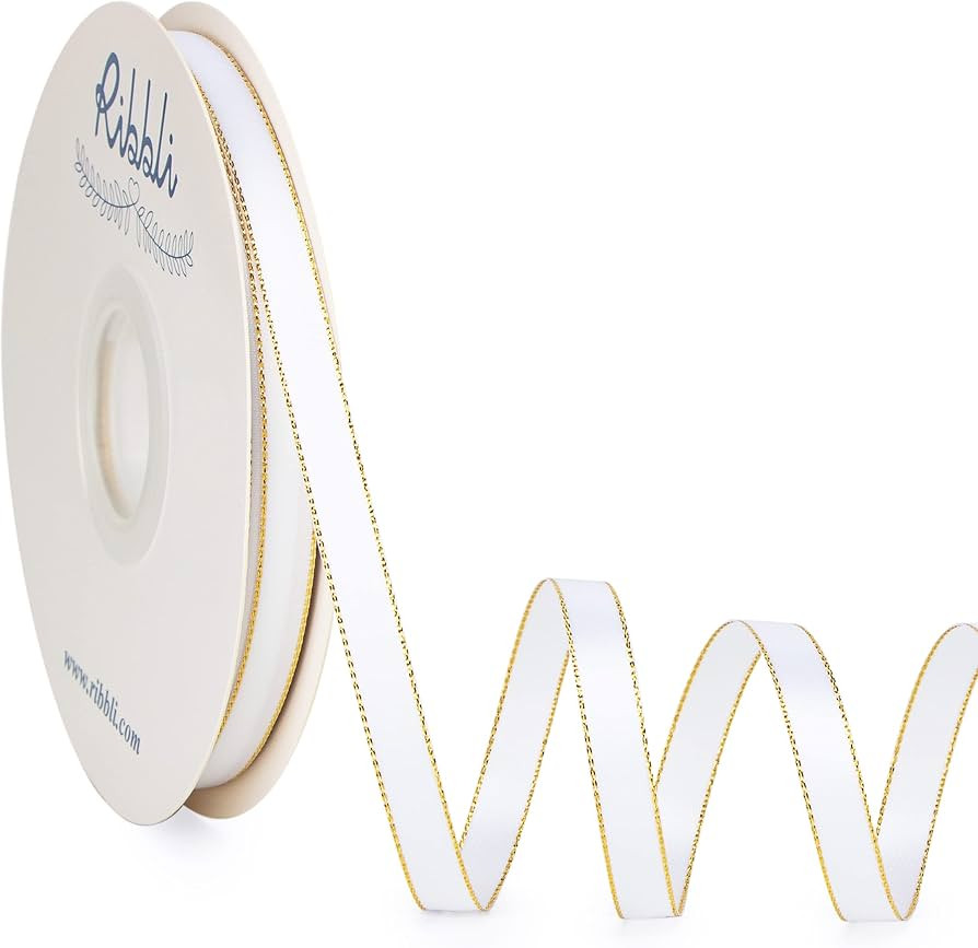 Ribbli White Satin Ribbon with Gold Edge,Double Faced Satin 3/8 inch x Continuous 50 Yards,White ... | Amazon (US)