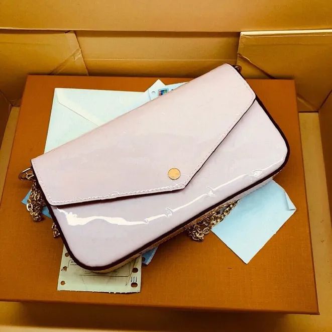 Felicie Pochette Designer Purse Glossy Mono Embossed Vernis Patent Calf Leather Shoulder Bag Chai... | DHGate