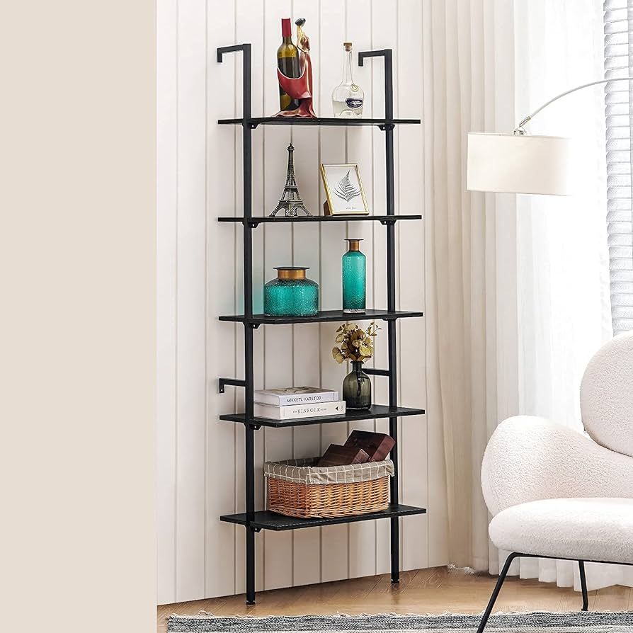 APICIZON 5 Tier Ladder Shelf, Industrial Wall Shelf with Wood Shelves and Stable Metal Frame, Ope... | Amazon (US)