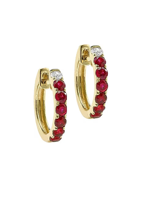 Orb 14K-Yellow-Gold, Diamond & Ruby Midi Hoop Earring | Saks Fifth Avenue