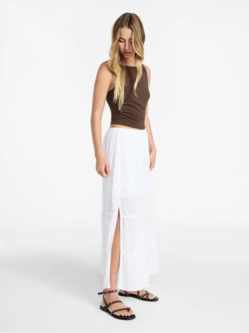 No Boundaries Lace Insert Tiered Maxi Skirt, Women's XXS-XXL | Walmart (US)