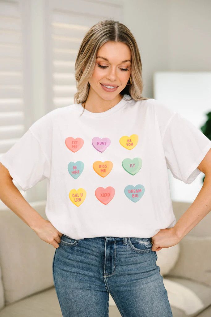 Candy Hearts White Graphic Tee | The Mint Julep Boutique