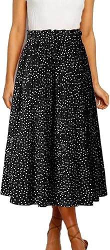 Naggoo Women's Polka Dot Midi Skirts Casual High Elastic Waist A Line Pleated Midi Chiffon Skirts... | Amazon (US)