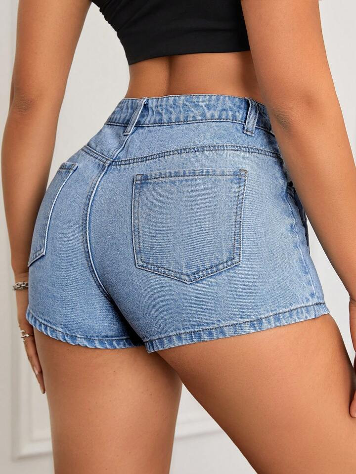 SHEIN ICON Falda-pantalón asimétrica corta de denim para mujer | SHEIN