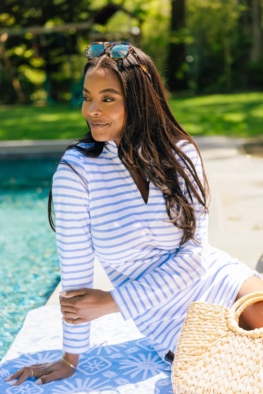 Blue & White Stripe Long Sleeve Tunic Top | Sail to Sable