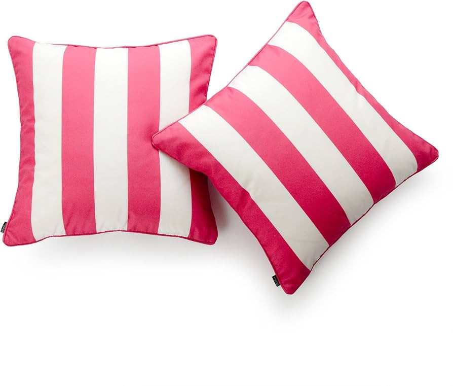 Hofdeco Indoor Outdoor Pillow Cover ONLY, Water Resistant for Patio Lounge Sofa, Hot Pink White S... | Amazon (US)