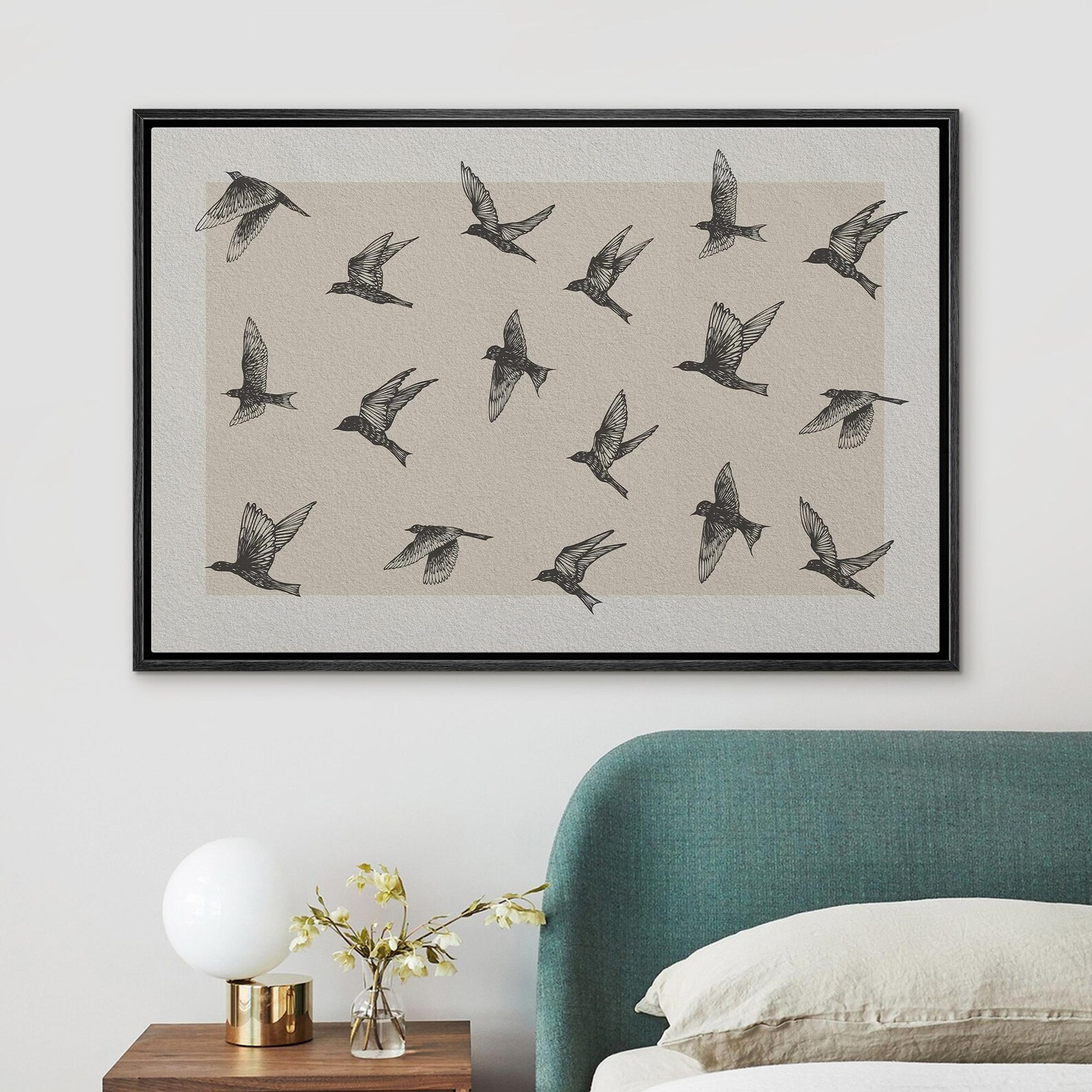 Framed Canvas Wall Art Prints Minimalist Birds in Flight Illustration Neutral Nature-inspired Art... | Etsy (US)