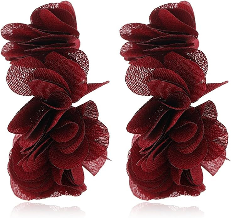 coadipress Fabric Flower Cluster Hoop Earrings Handmade Charm Chic Petal Hoop Earrings Elegant Ca... | Amazon (US)