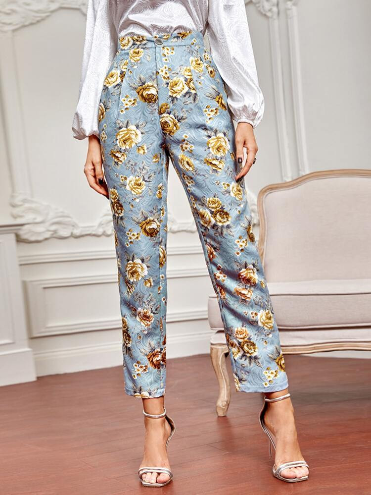 SHEIN Modely High Waist Floral Print Pants | SHEIN
