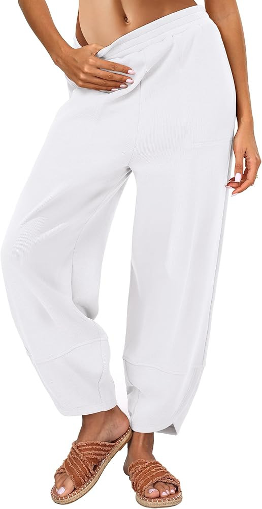 Caracilia Women Barrel Wide Leg Pants Casual Elastic Waist Loose Comfy Spring Vacation Travel Bag... | Amazon (US)