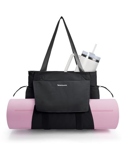 sportsnew Yoga Mat Bag Tote Yoga Gym Bags For Women Men with Waterproof Wet Pocket & Hook-and-loop, Quick Access Storage Yoga Mat Bag Carrier, Black | Amazon (US)