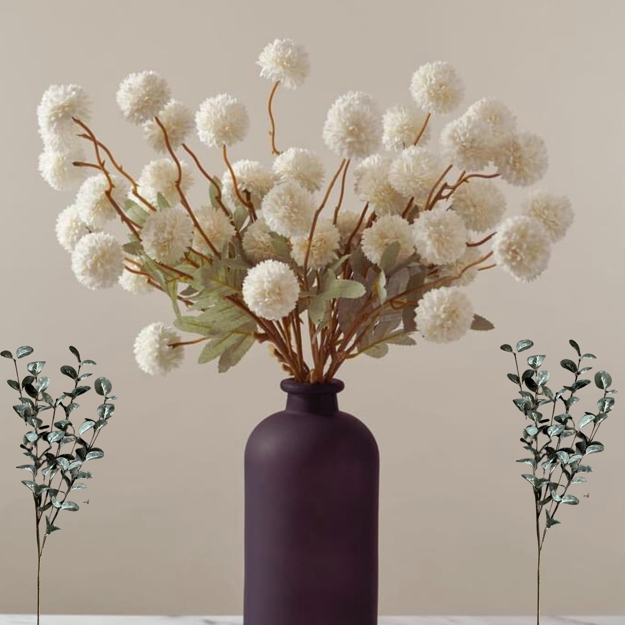 Faux Kiku Flower White - 10 Stems & Eucalyptus Stems 2 Branches, Fake Small Mini Chrysanthemum Fl... | Amazon (US)
