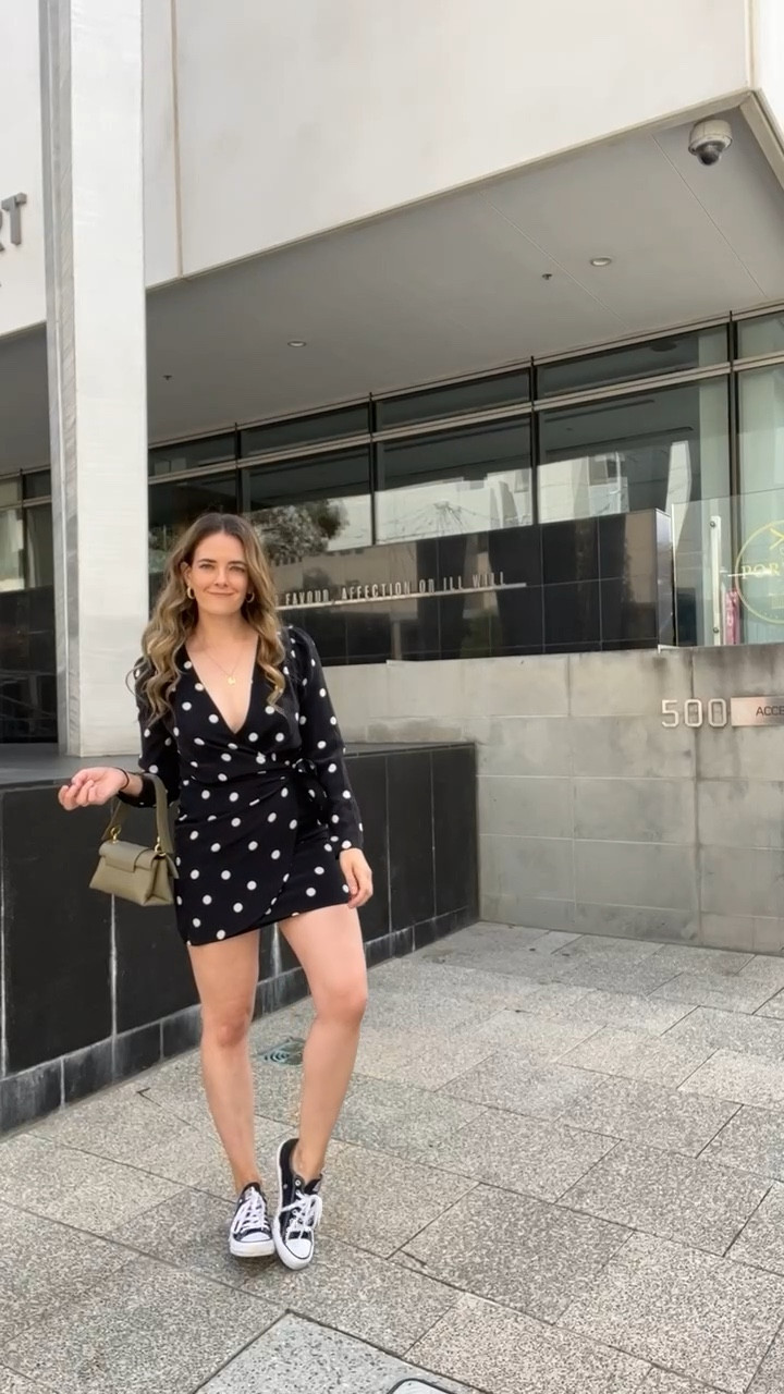 Two ways to wear a little silk polka dot dress! Sneakers are my favourite! Wearing this dress in a 36, it’s roomy on the top half on me but comfortable through the skirt. 

#LTKstyletip #LTKaustralia #LTKtravel