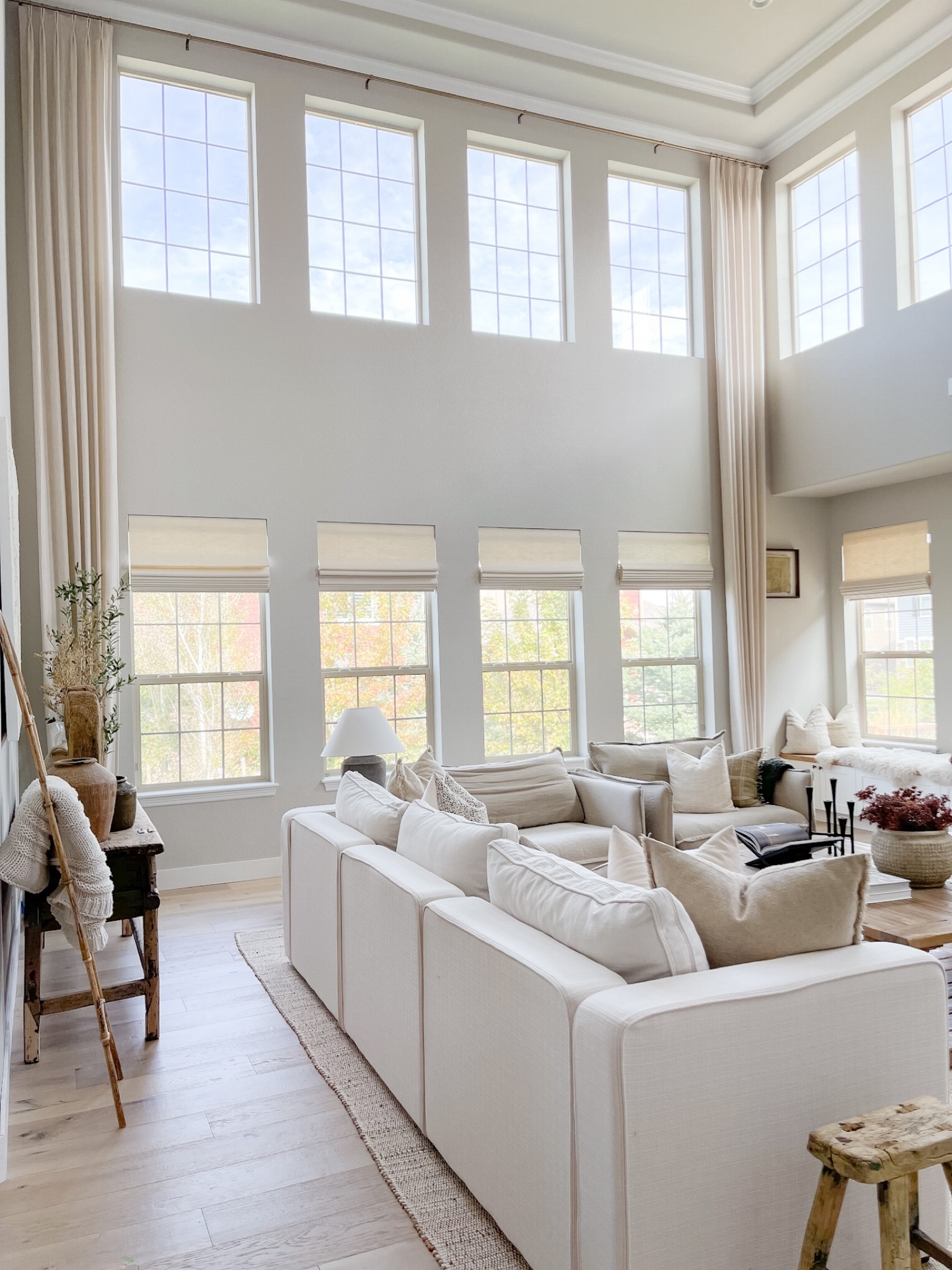 Great room decor. Family room. Curtain. Two story curtains. Couch. Sectional. Accent chair. Coffee table. Jute rug

#LTKhome