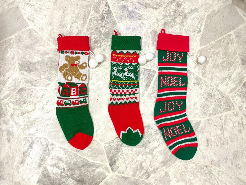Vintage Christmas Knit Hanging Stockings Kitschmas Decor - Etsy | Etsy (US)
