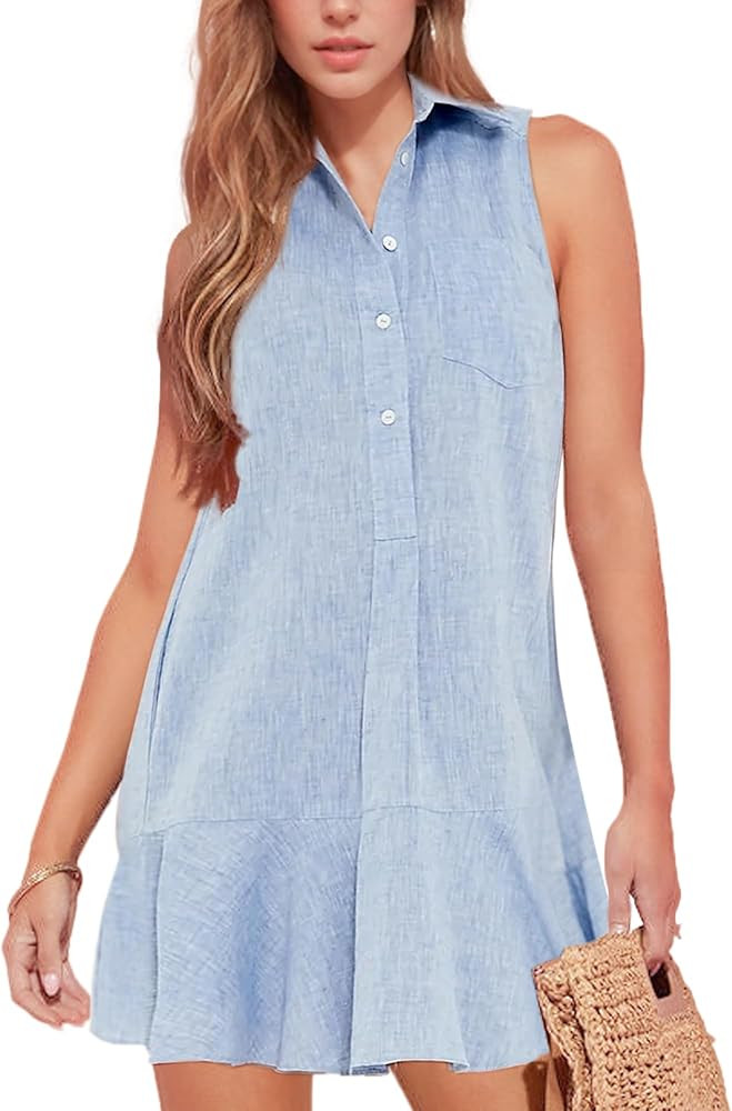 Hixiaohe Women Summer Shirt Dresses Casual Button Down Sleeveless Mini Dress for Women Beach Flow... | Amazon (US)