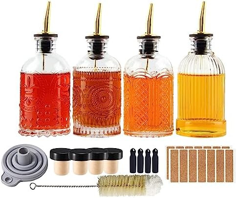 Shining Craft Syrup Dispenser Bottles Set, 4 Pack 7 OZ Bottles With Metal Pour Spout and Labels f... | Amazon (US)
