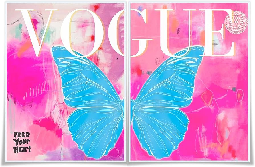 VERENIX Trendy Preppy Posters Set of 2 Pink Butterfly,Blue Vogue Pictures For Girls Bedroom Funky... | Amazon (US)
