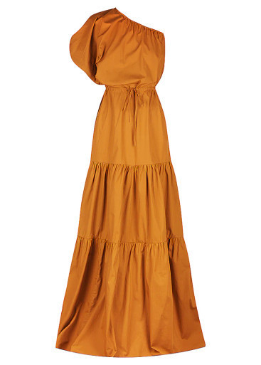 SWF One Shoulder Puff Sleeve Maxi, Tuscan Sun | Monkee's of Mount Pleasant