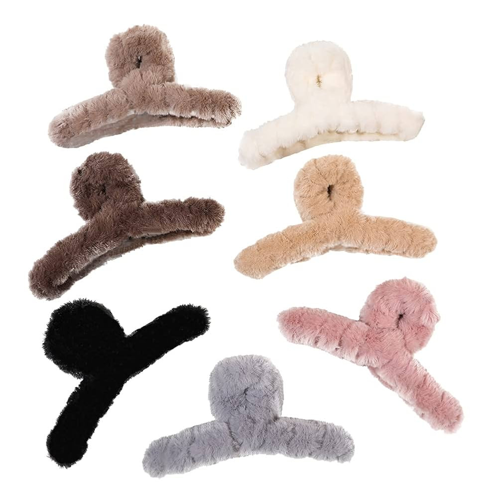 7 Pcs Plush Fuzzy Claw Hair Clips Faux Fur Hair Clips Nonslip Hair Jaw Clips Hair Clamp Barrette ... | Amazon (US)
