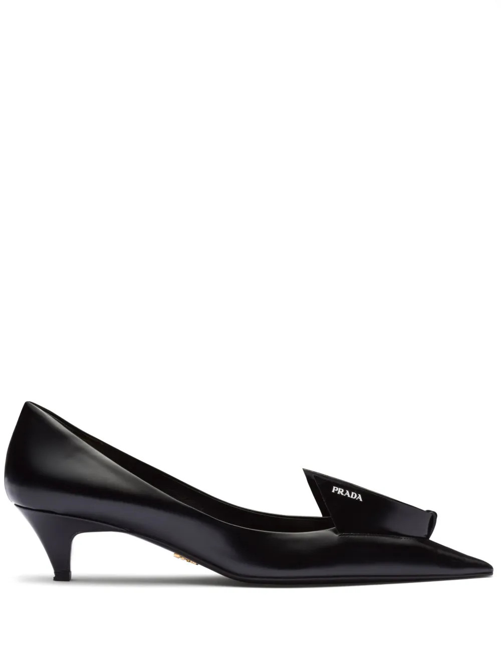 Prada 45mm decorative-plaque Leather Pumps | Black | FARFETCH | Farfetch Global