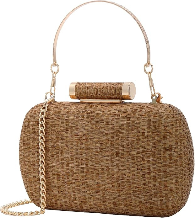 Straw Clutch Purse for Women, Hand-Woven Wicker Evening Handbag, Raffia Party Wedding Beach Bag f... | Amazon (US)