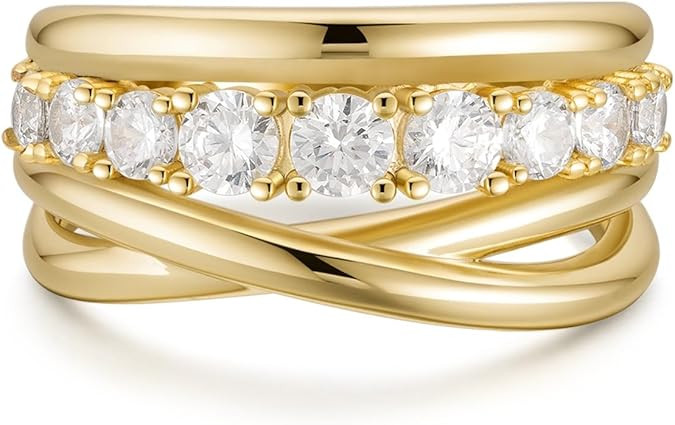 14k Gold Rings For Women，Trendy Dainty X Ring, Gold Stacking Rings Non Tarnish,Chunky Statement... | Amazon (US)