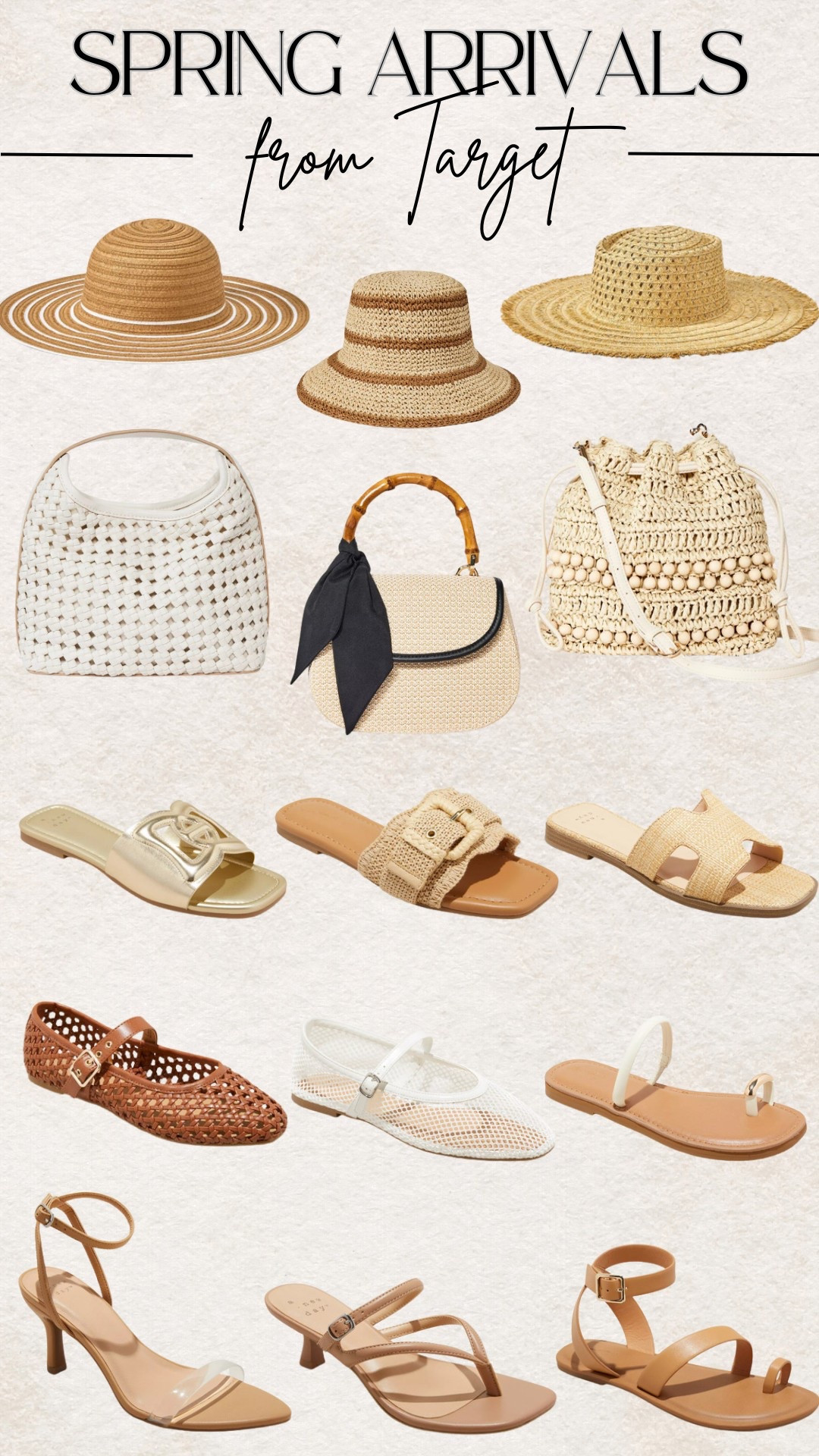 new spring accessories from Target 🎯 mesh ballet flats, raffia sandals,  bucket hats, floppy hats, handbags, neutral heels and more  

#LTKSeasonal #LTKFindsUnder50 #LTKShoeCrush