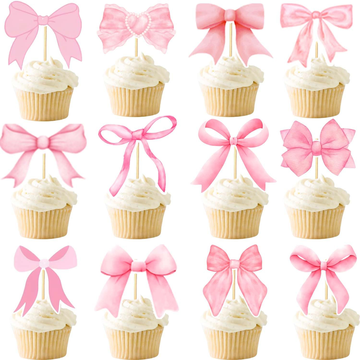 24PCS Coquette Bow Cupcake Toppers, Pink Bow Coquette Birthday Cake Decorations for Bachelorette ... | Amazon (US)