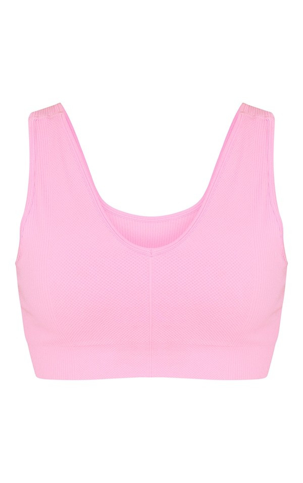 Pink Textured Seamless V Neck Cropped Sports Top | PrettyLittleThing US