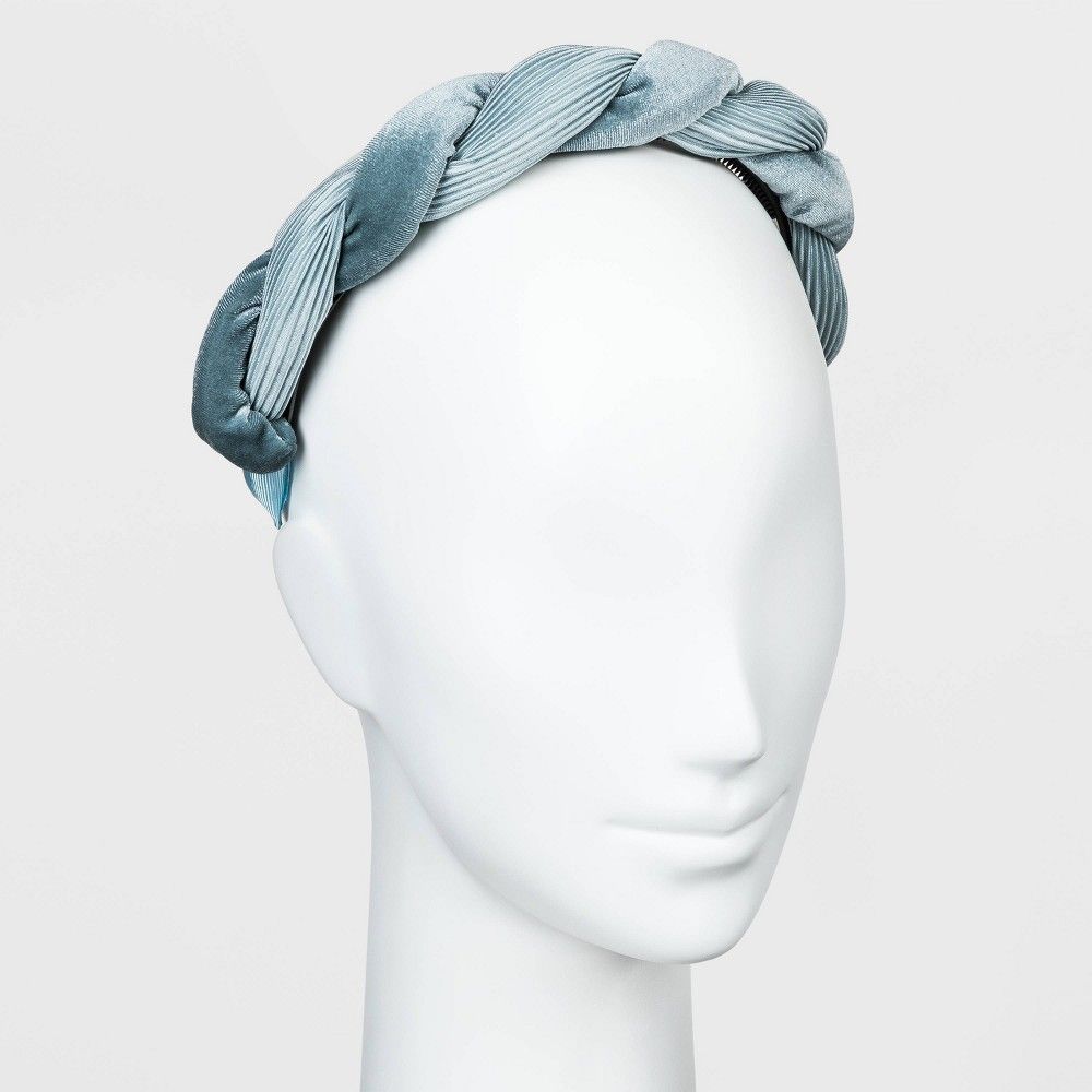 Satin and Velvet Pleated Twist Braid Plastic Headband - A New Day Blue | Target