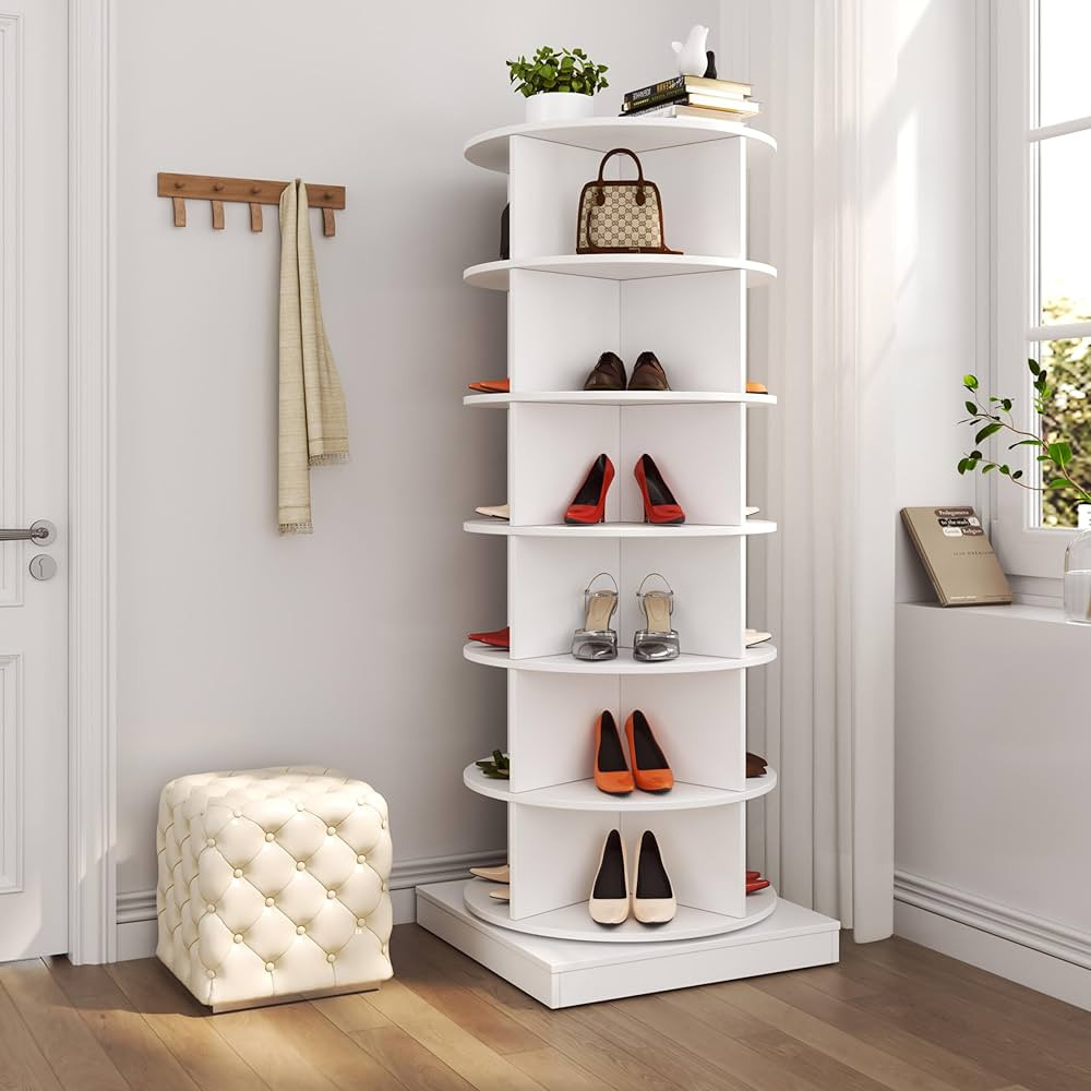 HomVent Rotating Shoe Rack, Wooden 6-Tier Spinning Shoe Rack Tower, Free Standing 360° Revolving... | Amazon (US)