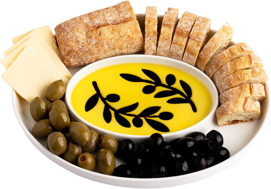 Chip and Dip Serving Set - 14"x10.5" Porcelain Serving Tray for Olive Oil, Balsamic Vinegar, Vegg... | Amazon (US)