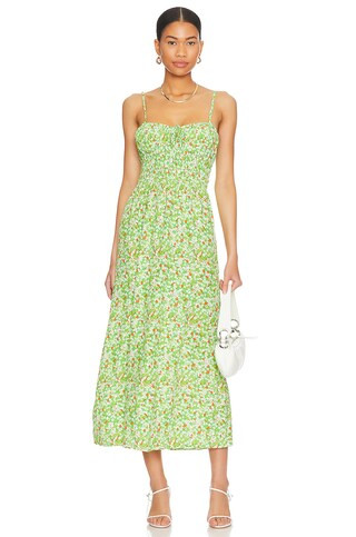 FAITHFULL THE BRAND Caprera Midi Dress in Lou Floral Print Green from Revolve.com | Revolve Clothing (Global)