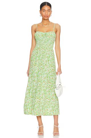 FAITHFULL THE BRAND Caprera Midi Dress in Lou Floral Print Green from Revolve.com | Revolve Clothing (Global)